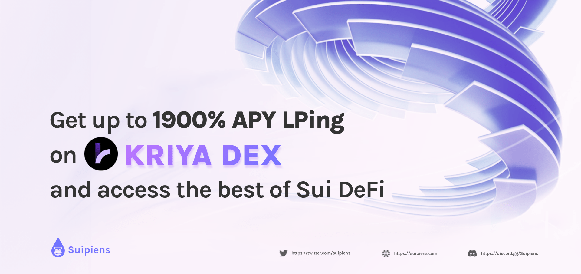 Get up to 1900% APY LPing on KriyaDEX and access the best of Sui DeFi